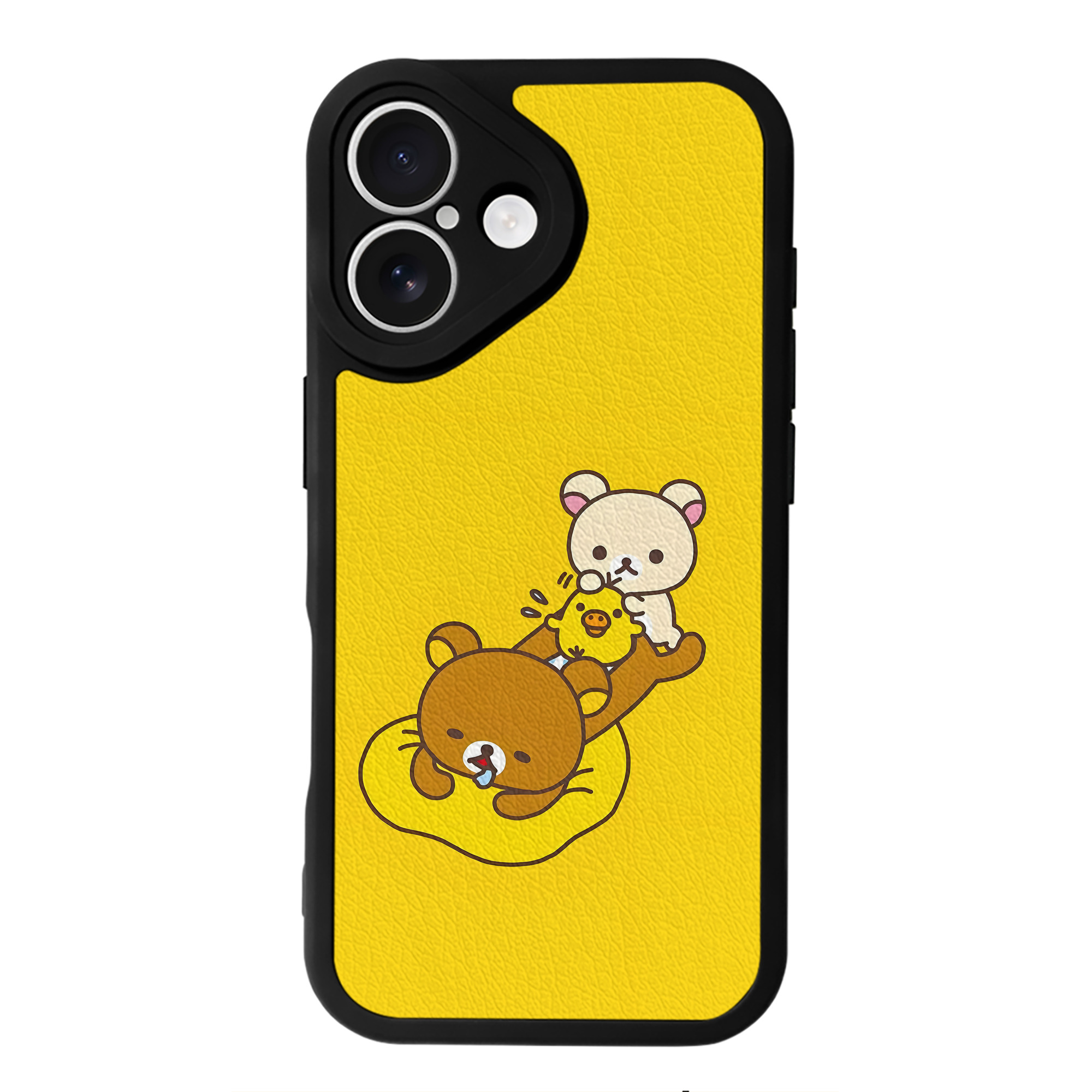（画像用） リラックマ リラックマ キイロイトリ Rilakkuma Korilakkuma Kiiroitori 【iPhone 16シリーズ対応】シリコンスマホケース（レザー調） 材質：シリコン